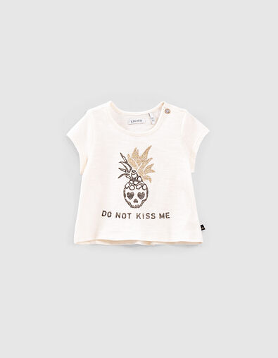 Ecrufarbenes Babymädchen-Bio-T-Shirt mit Ananas-Skull - IKKS