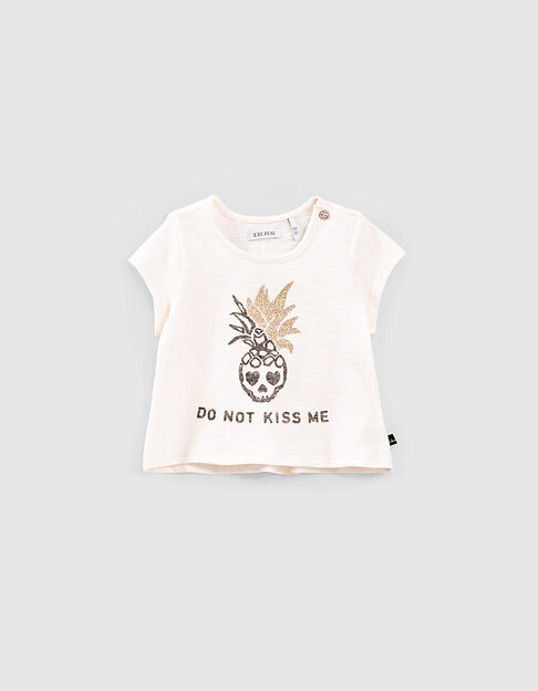 Ecru T-shirt doodshoofd-ananas bio babymeisjes