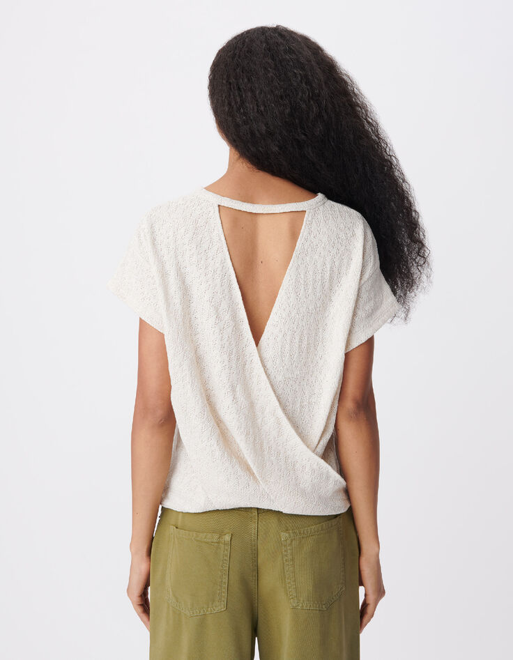 Tee-shirt dor&eacute; maille ajour&eacute;e cache-coeur dos Femme-3