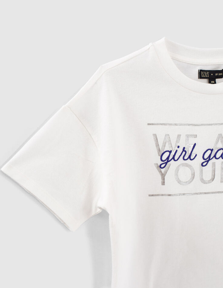 Camiseta blanco roto cropped mensaje ni&ntilde;a-5