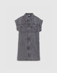 Robe en jean gris coton bio ceinture imprimée fille-8