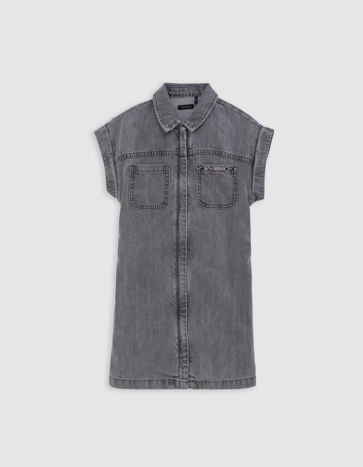 Robe en jean gris coton bio ceinture imprimée fille-8