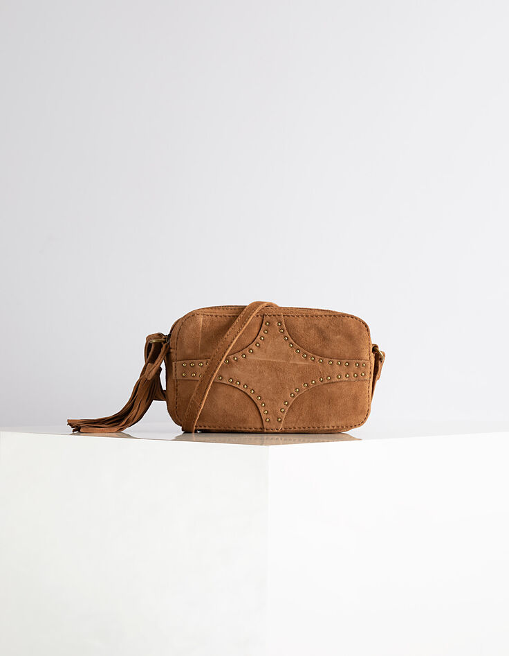 Women’s The Small Messenger studded suede clutch-1