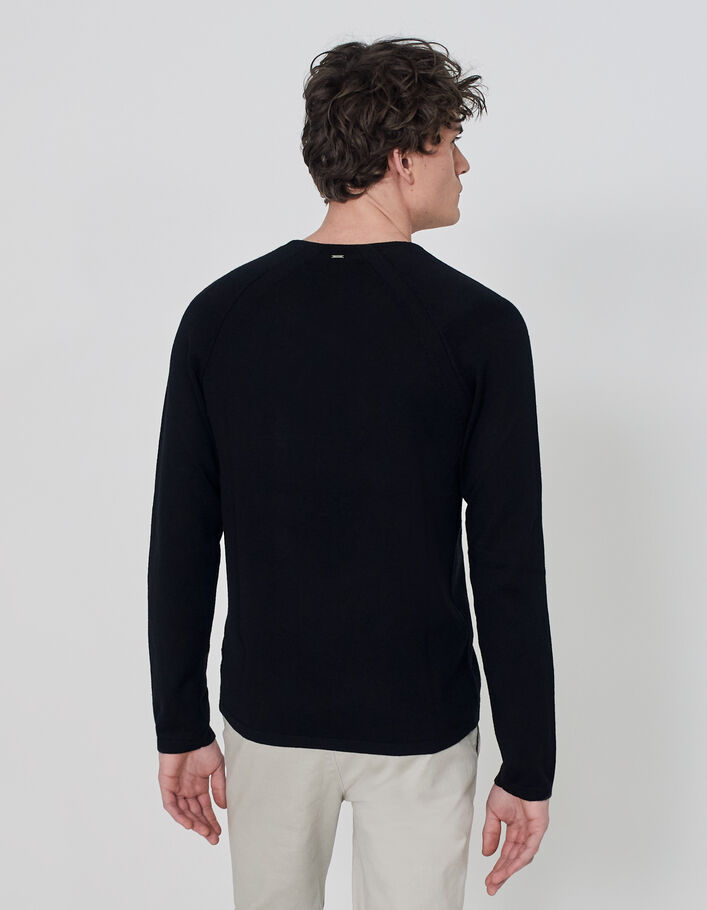 Pull noir tricot à col V Homme -3