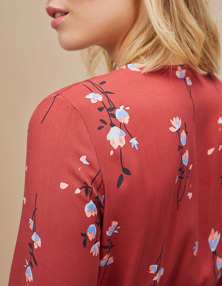 Robe longue cache-cœur grenat à imprimé fleurs I.Code-5