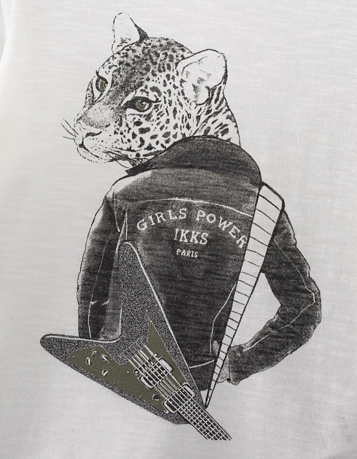 Weißes Mädchen-T-Shirt mit Leo-Rock-Motiv-2