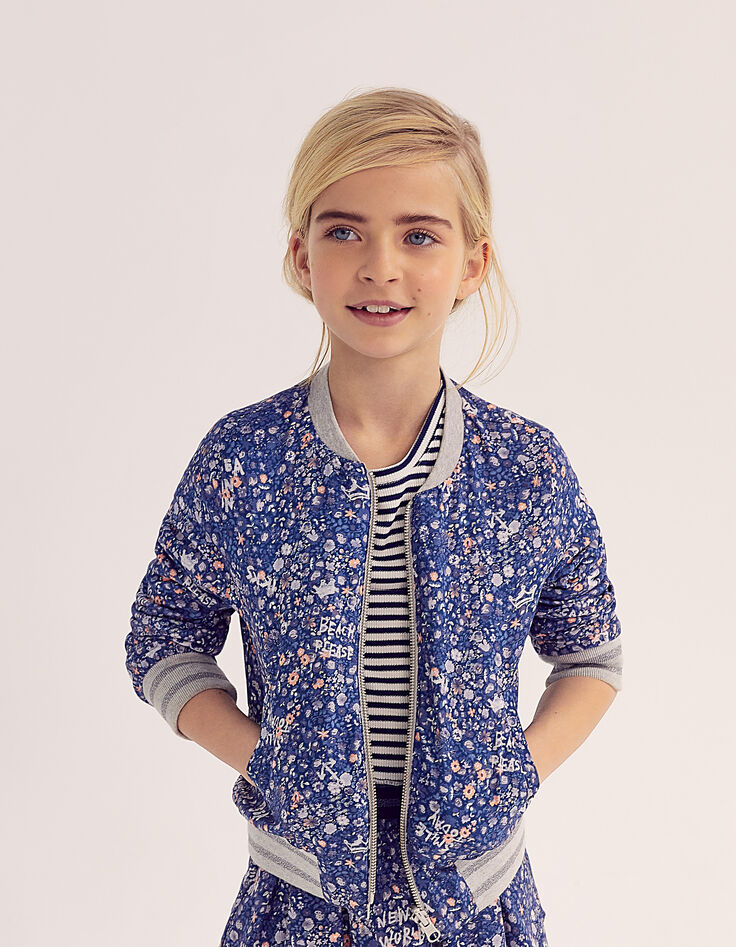 Mädchen-Wende-Bomberjacke, Ecovero®, Blumen-Print und Grau-4