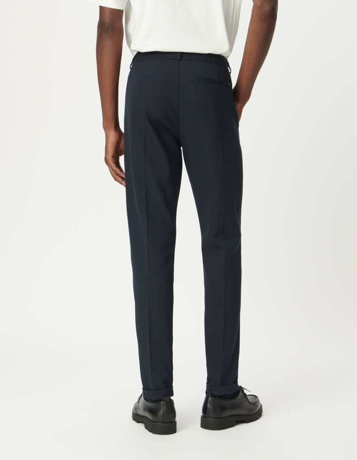 Men’s navy suit trousers with elasticated back-3