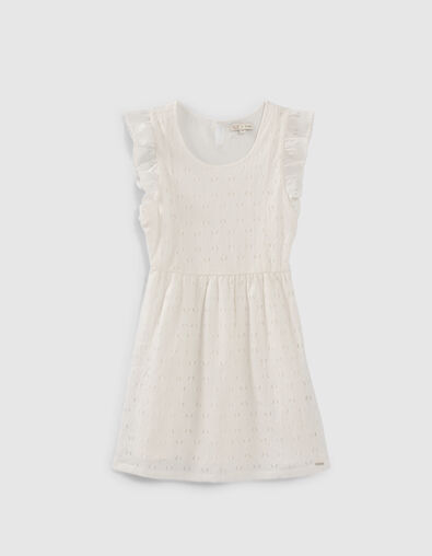 Cremewei&szlig;es M&auml;dchenkleid  mit Ajours-Spitze - IKKS