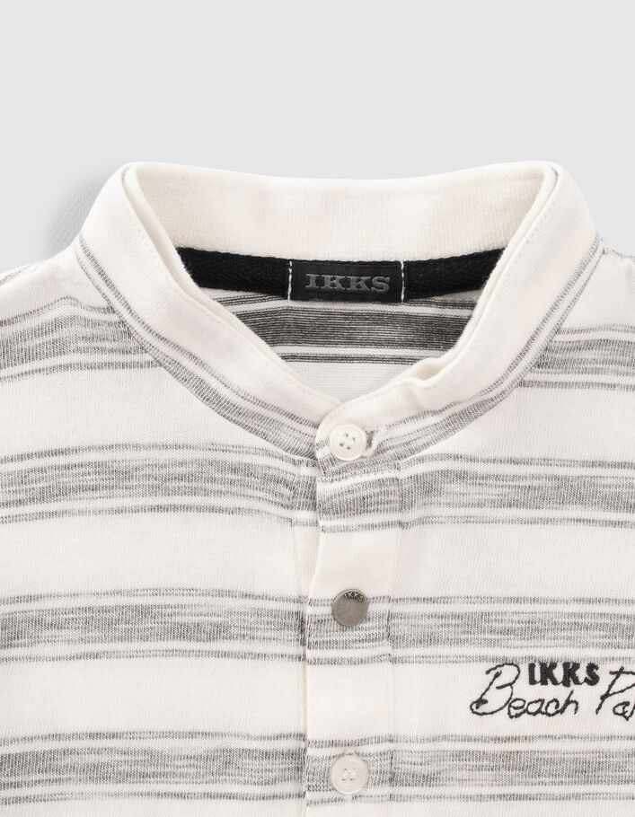 Boys’ ecru polo shirt with grey stripes - IKKS
