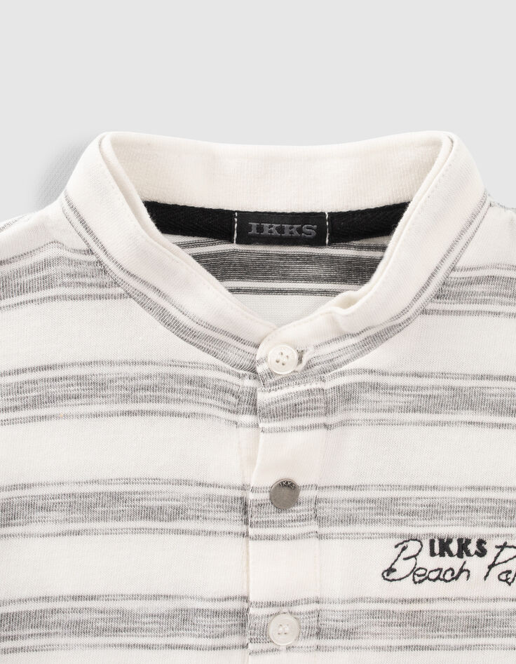 Cremeweißes, grau gestreiftes Jungen-Poloshirt-3