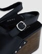 Women's black leather wedge sandals-6