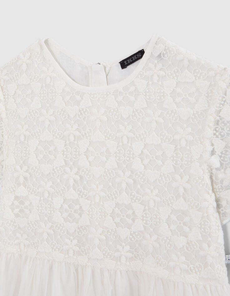 Witte jurk twee materialen kant en tule meisjes-2