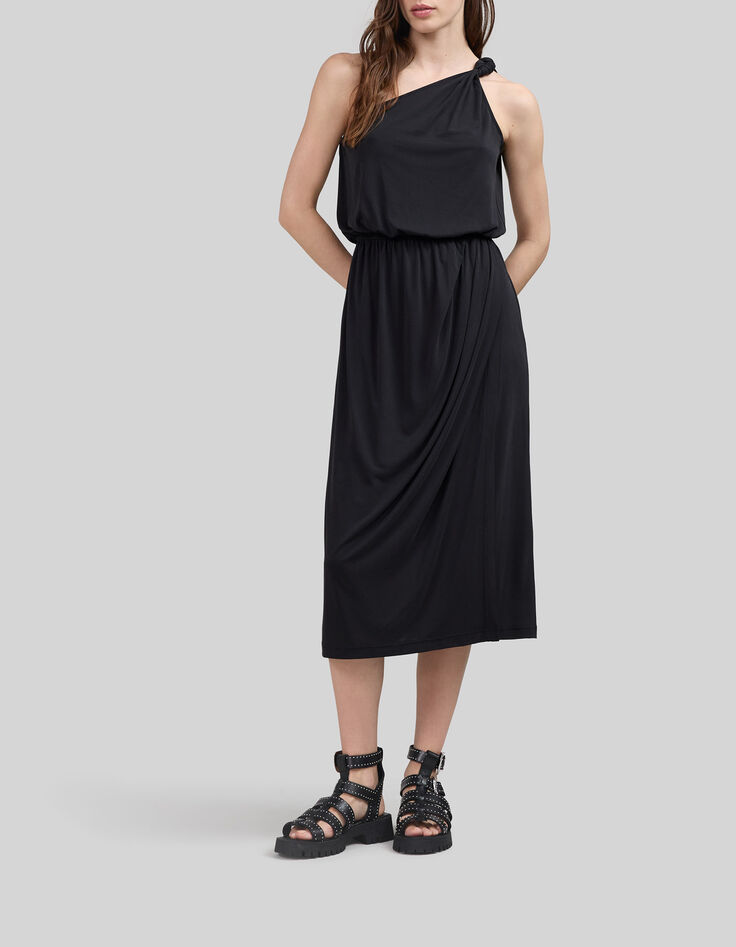 Women’s black one shoulder long dress-1