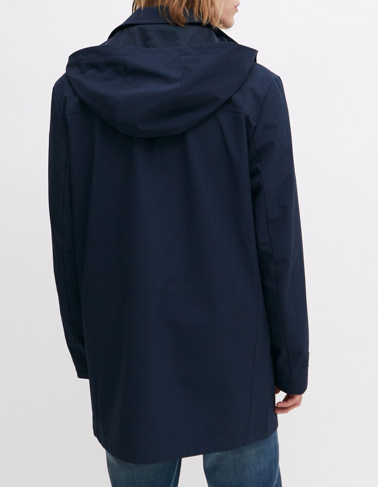Marineblauer Herrenkapuzenparka mit doppelten Taschen-5