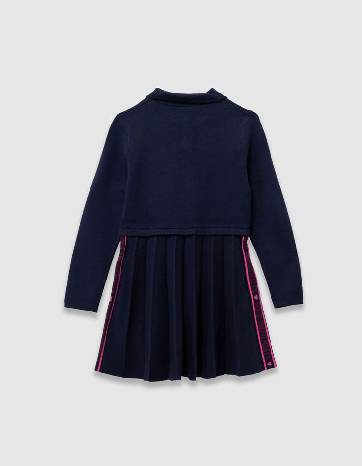Girls’ navy knit pleated long-sleeved dress-6 Girls’ navy knit pleated long-sleeved dress-6