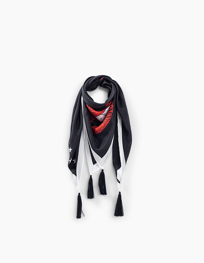 Vuiligheid schroot mug Vierkante fijne zwarte sjaal modal rode mond, witte rand