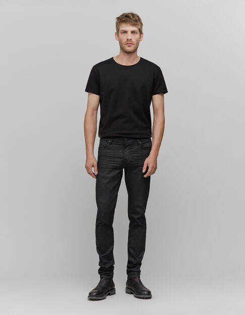 Men’s black with pinstripes and laser cut-outs T-shirt