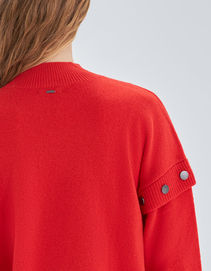 Pull tangerine tricot décor pressions manches Femme-4