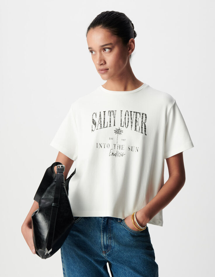 Women's white organic cotton message round neck t-shirt-2