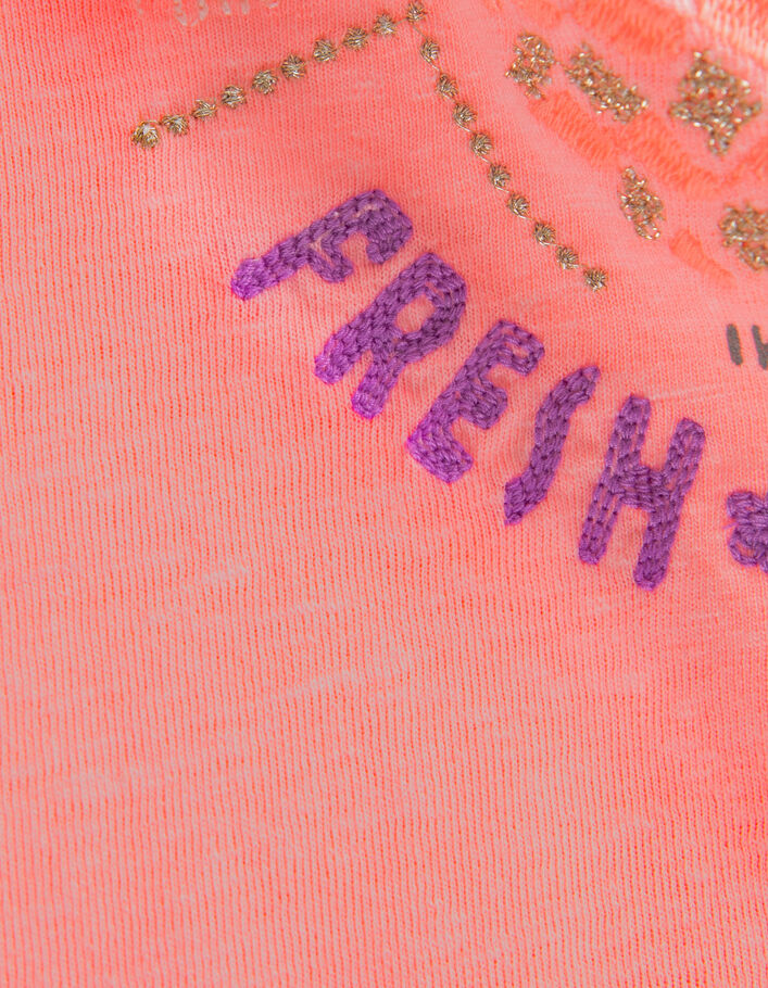 Neonrosa Mädchen-T-Shirt mit Ananasstickerei - IKKS