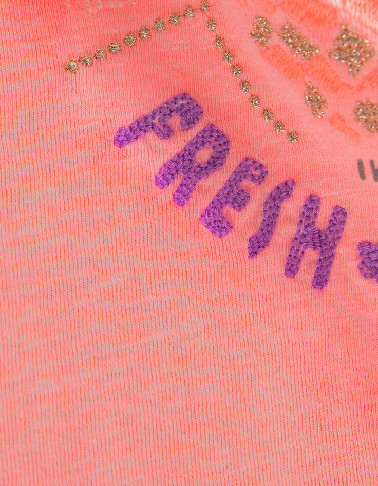 Neonrosa Mädchen-T-Shirt mit Ananasstickerei-7