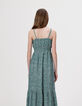Robe longue fines bretelles verte imprimé léopard fille-4