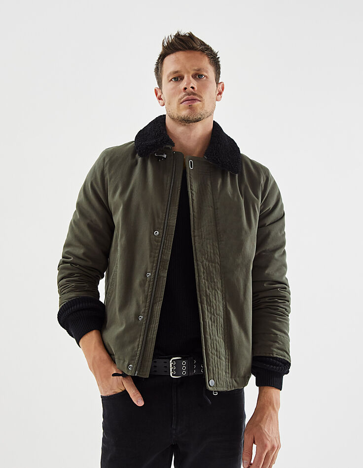 Men’s military khaki jacket with removable fur collar-7