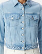 Veste en jean bleu ciel waterless d&eacute;tail tresse Femme-4