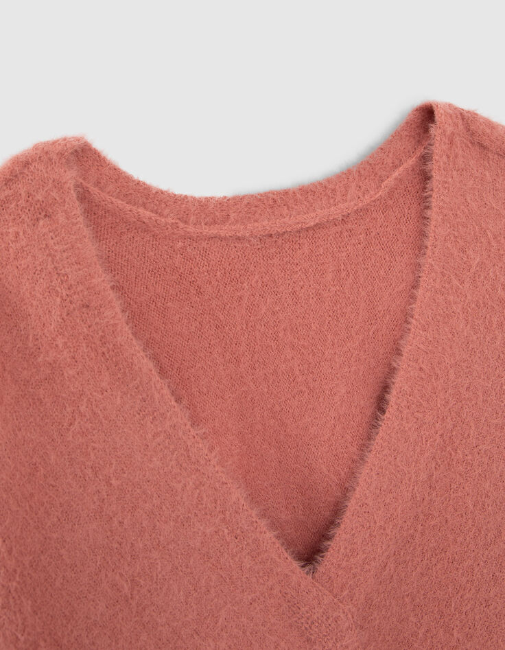 Pull terracotta tricot r&eacute;versible devant dos fille-3