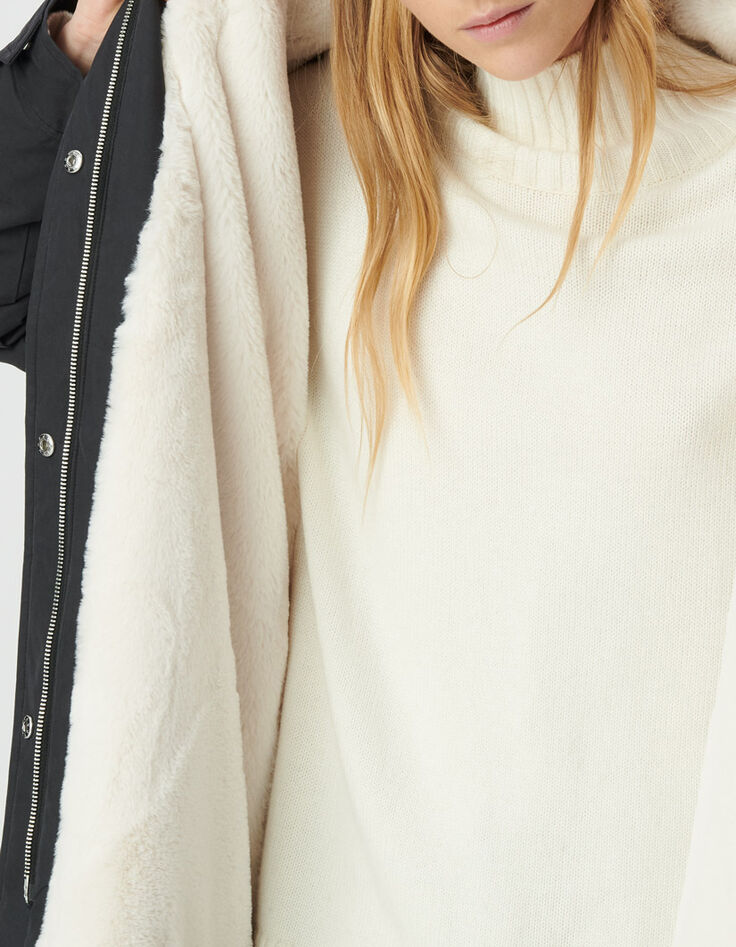 Parka noire fourr&eacute;e &agrave; capuche Femme-4