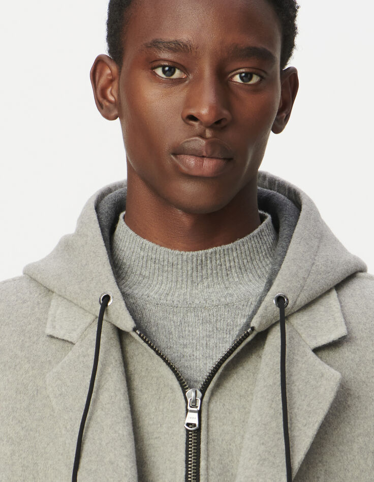 Manteau gris parementure amovible &agrave; capuche Homme-4