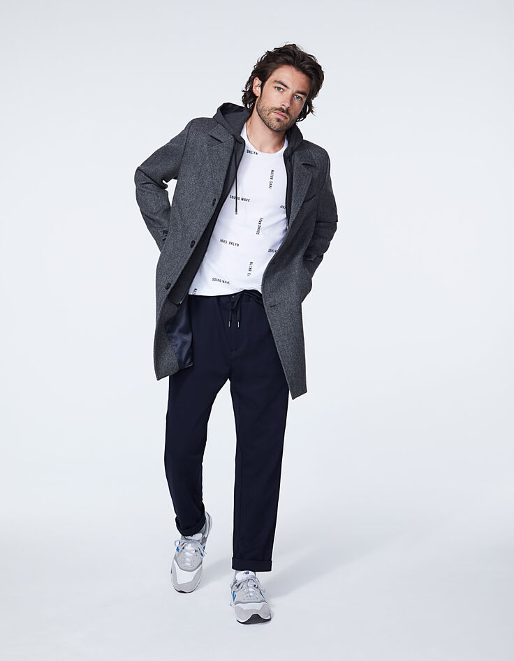 Manteau gris souris à chevrons à capuche Homme-7