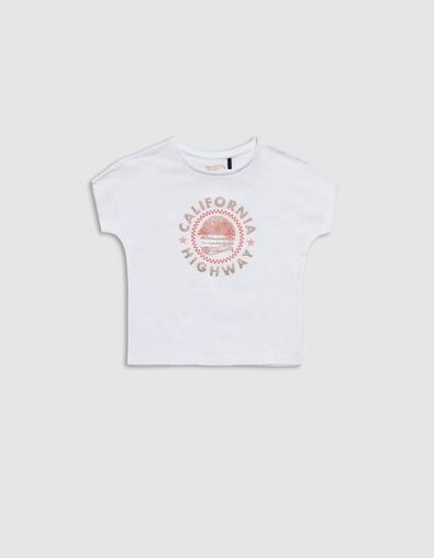 Wei&szlig;es M&auml;dchen-T-Shirt, Biowolle, Palme, HOT WHEELS x IKKS - IKKS