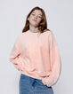 Pink monogrammed velour sweater for girls-1