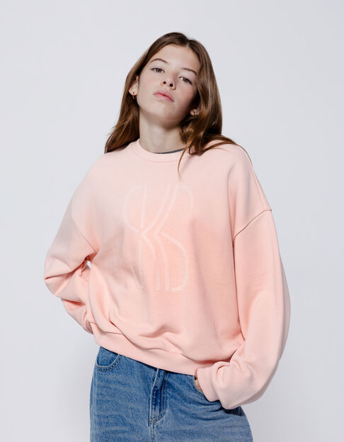 Sweat rose monogramme velours fille - IKKS