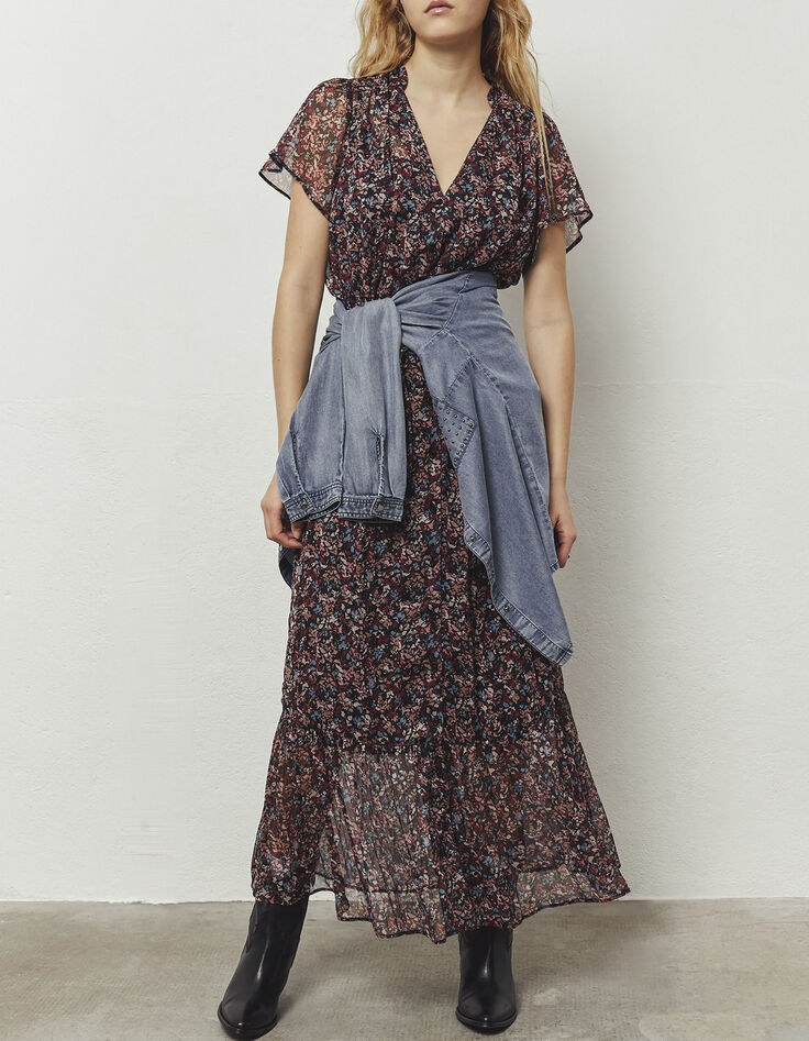 Lange jurk korte mouwen bloemenprint dames-5