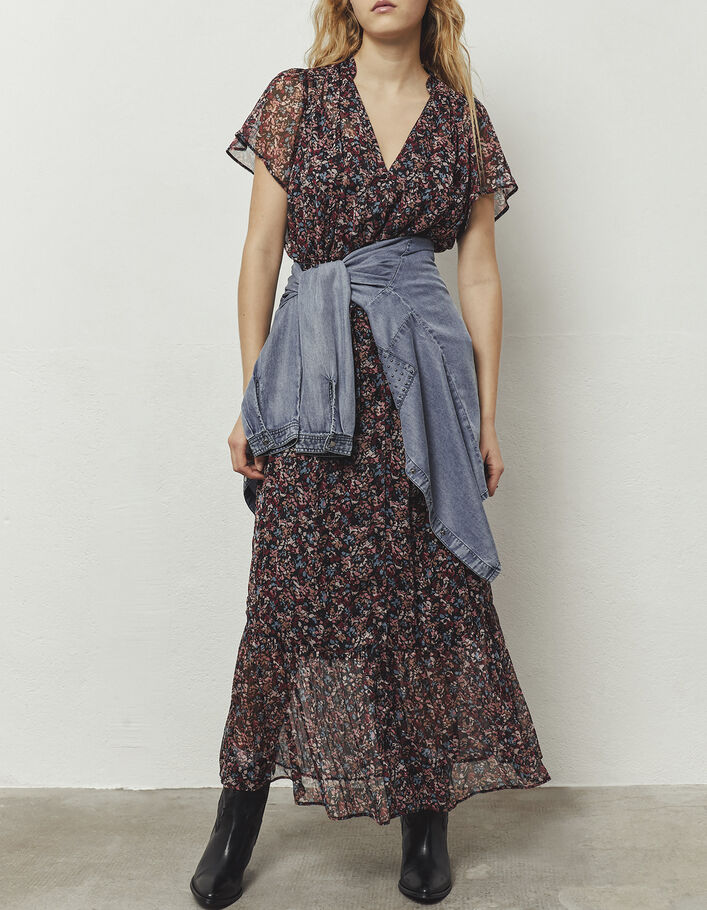 Women’s floral print short sleeve long dress-6
