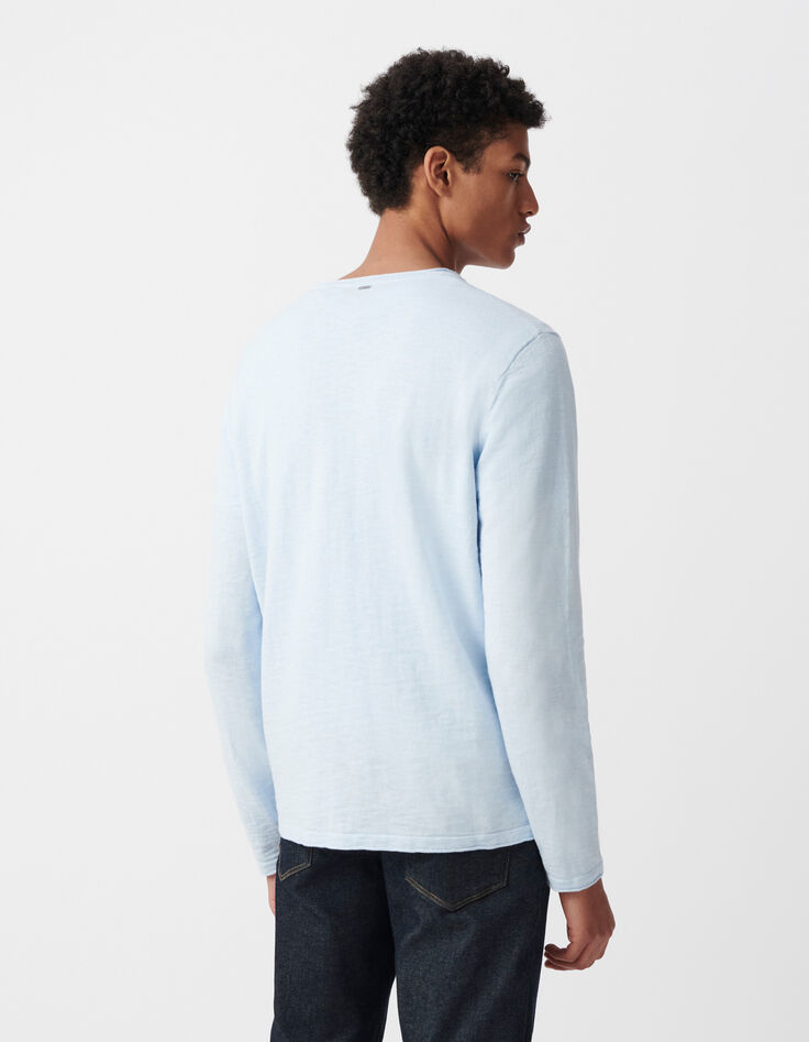 Men's sky slub knit sweater with rolled edges-3