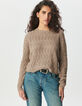 Beiger Damen-Strickpulli Lochmuster-2