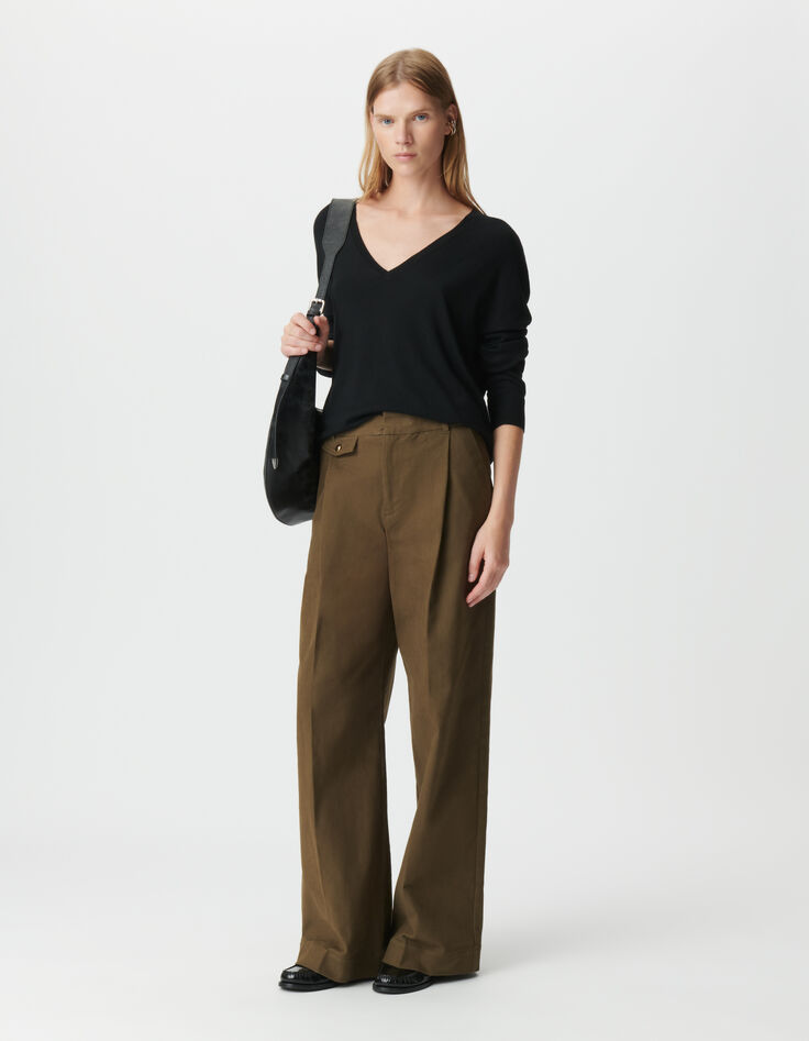 Women’s khaki gabardine wide-leg trousers-1 Women’s khaki gabardine wide-leg trousers-1