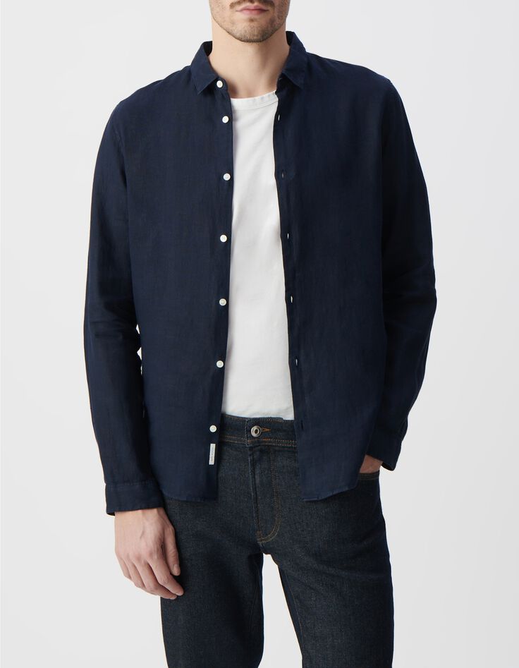 Camisa SLIM azul marino 100 % lino hombre-4