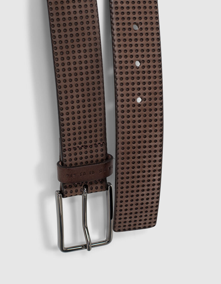 Ceinture dark choco en cuir perforé Homme-3
