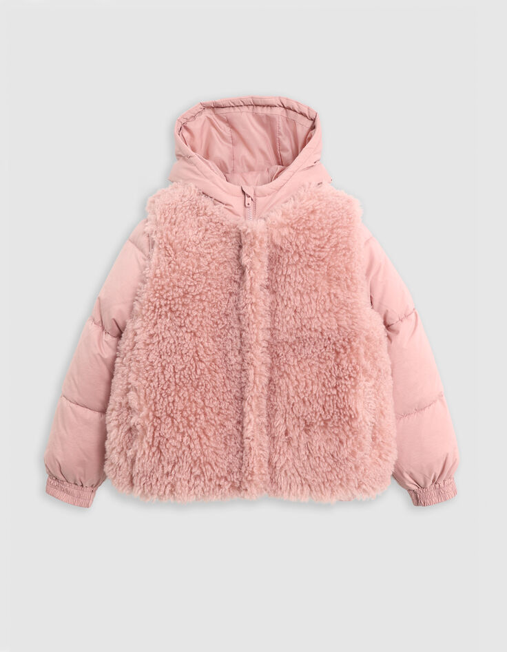 Plumas 2 en 1 rosa chaleco sherpa niña-1