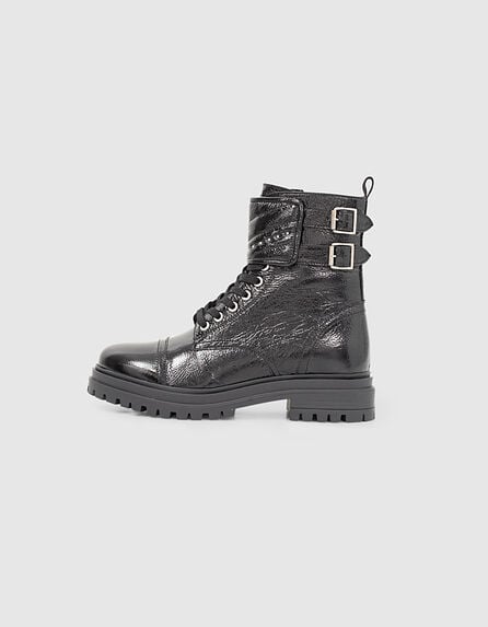 Women’s glossy Leather Story low combat boots