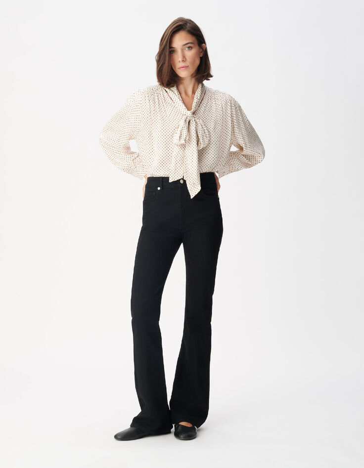 Blouse &eacute;crue satin&eacute;e motif pois col lavalli&egrave;re Femme-1