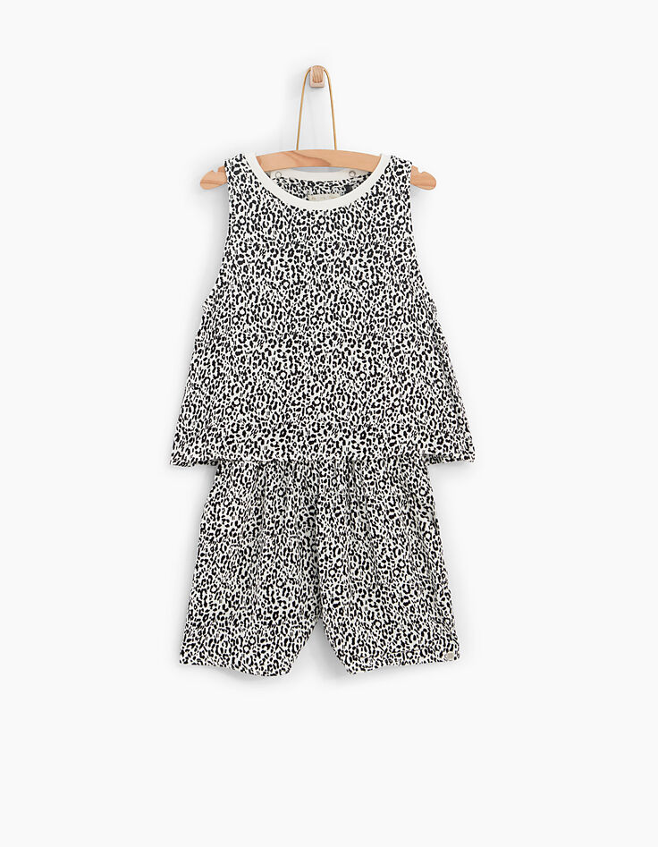 Combi short blanc cassé à imprimé léopard fille-2