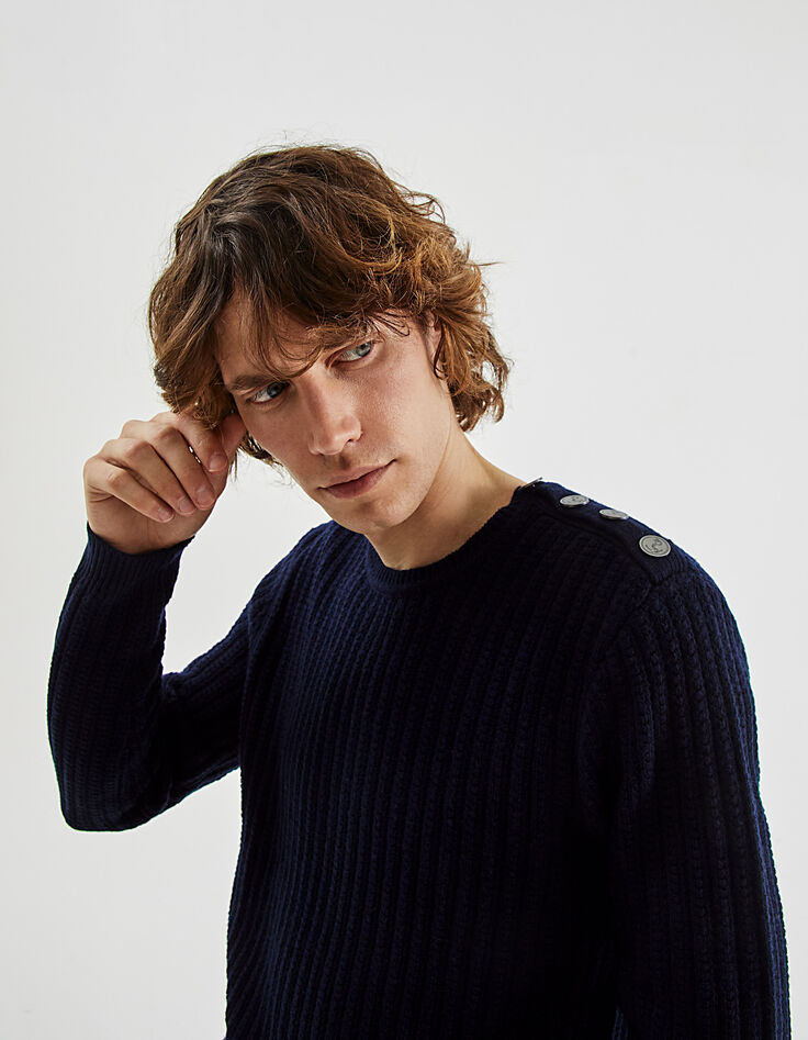 Pull marine tricot avec boutons épaules Homme-4