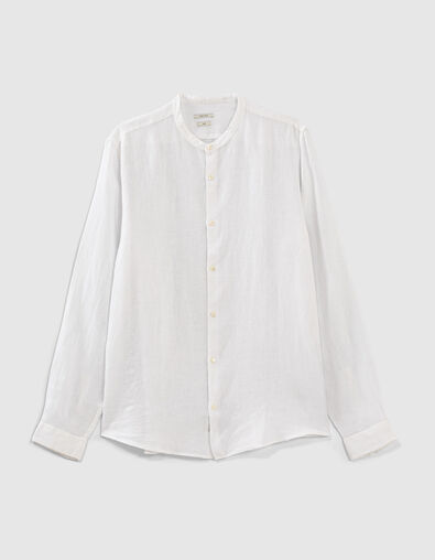 Chemise REGULAR blanche en lin à col Mao Homme - IKKS