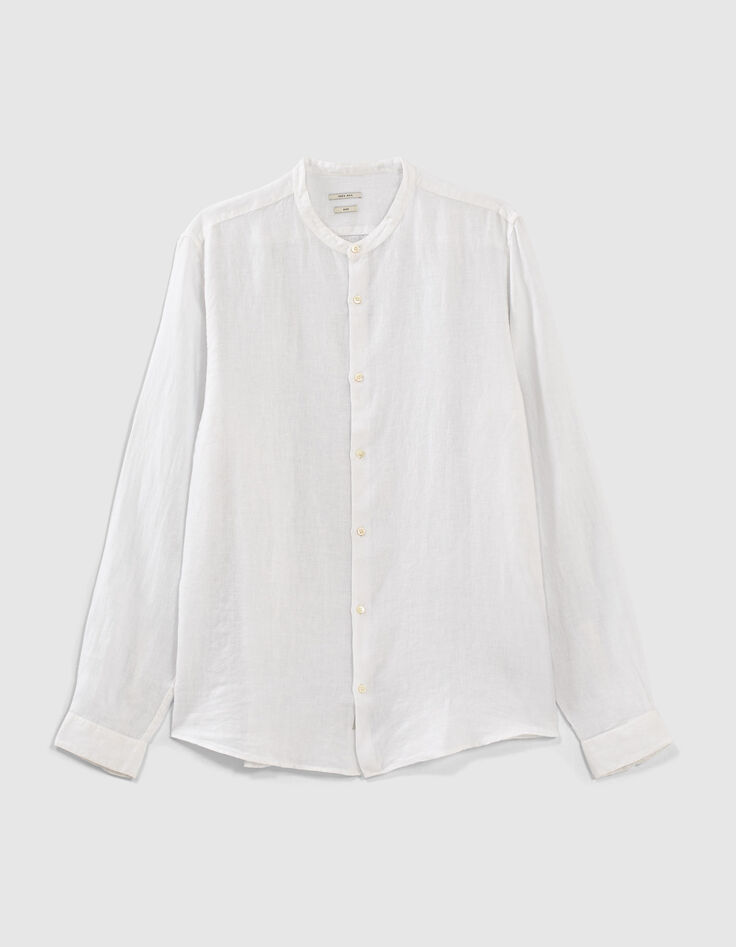 Chemise REGULAR blanche en lin à col Mao Homme-1